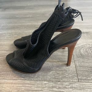 J. Crew Quorra Peep Toe Leather Heel Booties Black